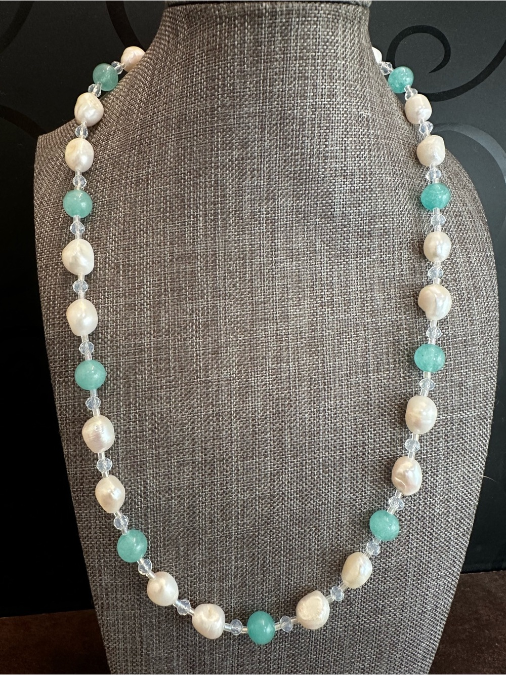 Freshwater Pearl and Aqua Aventurine Bead Necklace - Elegant Women’s Jewelry